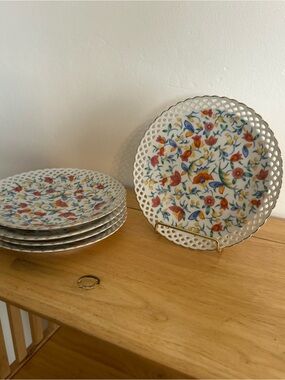 German Porcelain Floral Lattice Edge Dessert Plates - Set of 5
